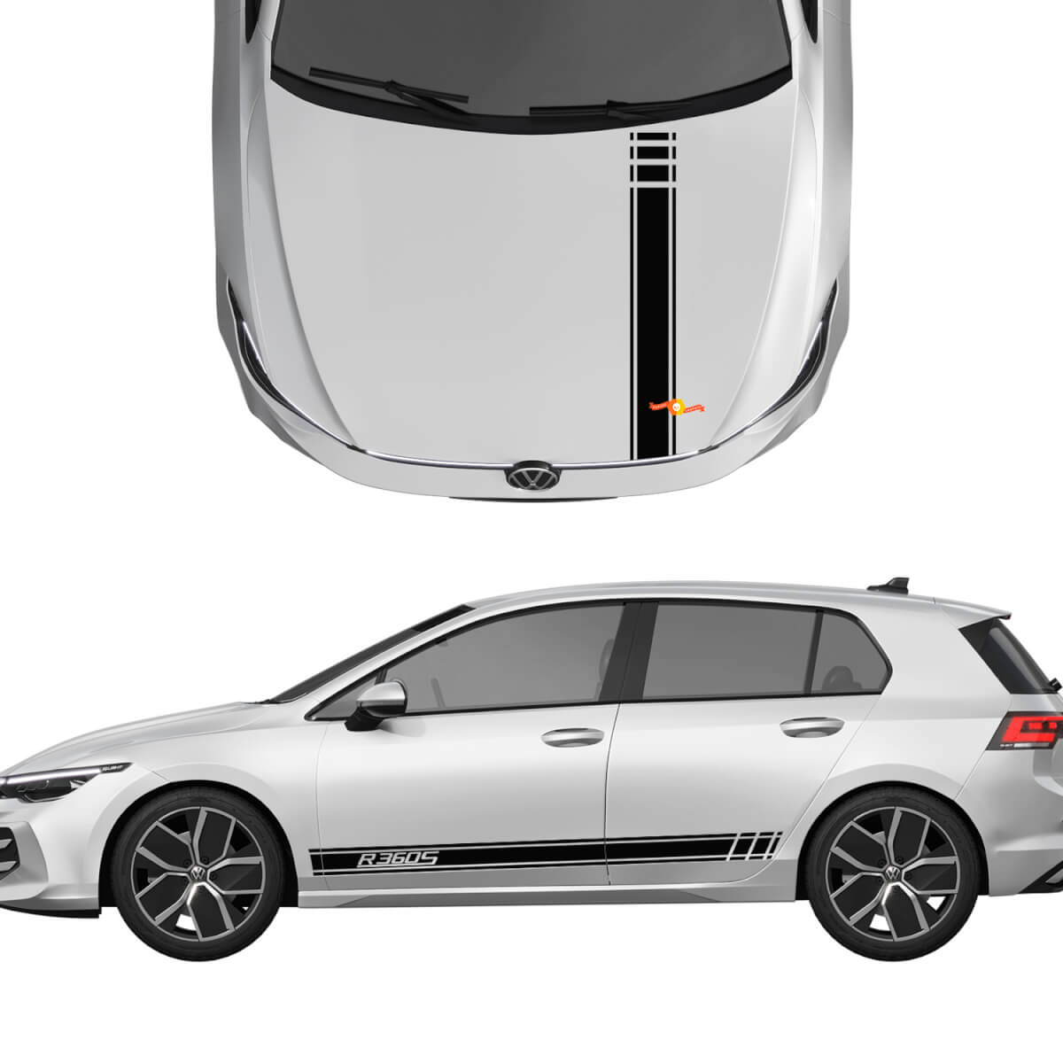Decal Strepen Zijkant Deur en Motorkap race ontwerp kit Voor Volkswagen Golf-R360S
