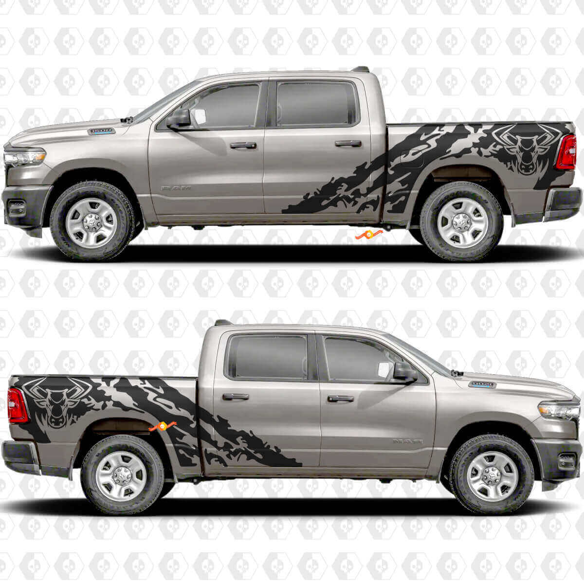 Bull Head Splash Zijdeuren Stickers Decals Graphics voor Dodge RAM 1500 2500 3500