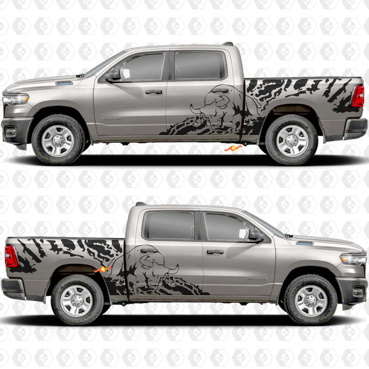 Side Doors Bedside Bull Splash Stickers Decals Graphics for Dodge RAM 1500 2500 3500