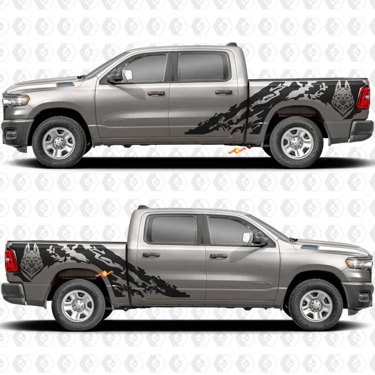 Wolf Mud Splash Bedside vinyl decal sticker voor Dodge Ram 1500