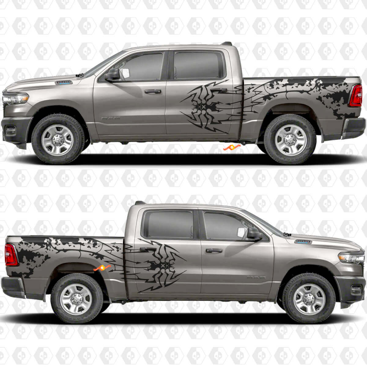 Spider- en Splash-zijkant vinylstickerset voor Dodge Ram 1500