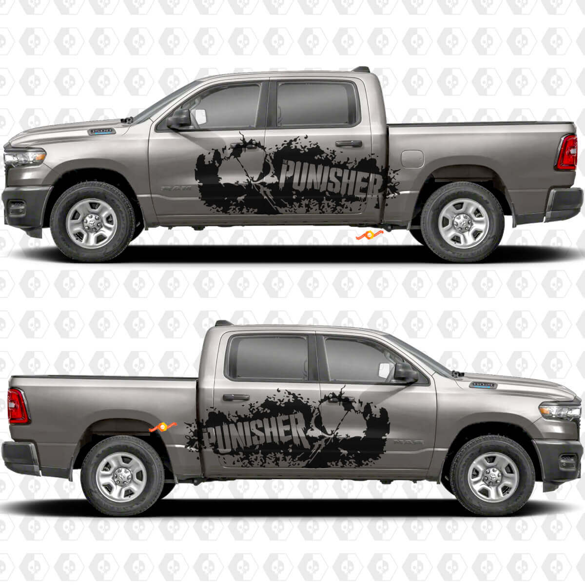 Punisher Skull Modderspatten Zijkant Vinyl Decal Sticker voor Dodge Ram 1500
