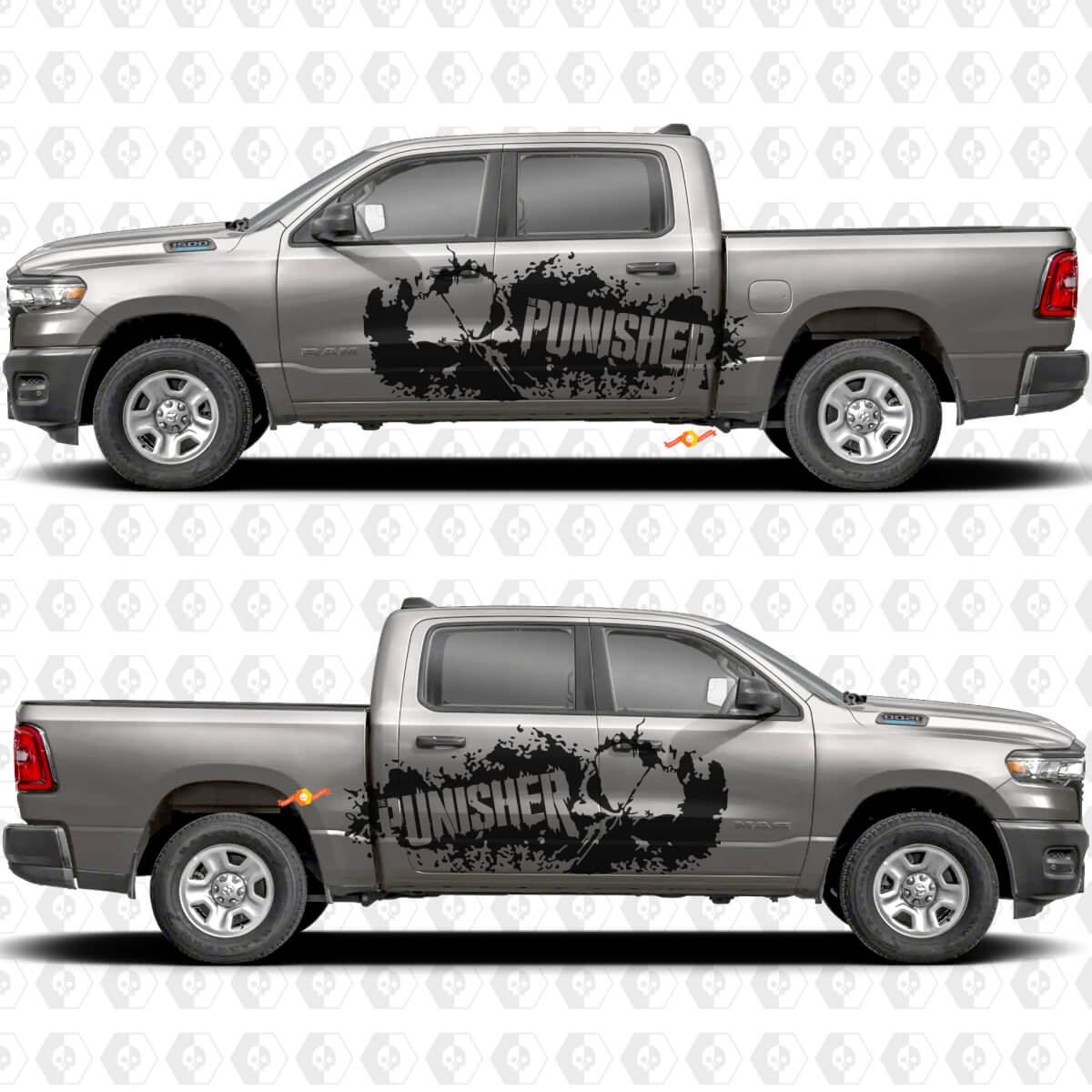 Side Doors Bedside Punisher Splash Stickers Decals Graphics for Dodge RAM 1500
