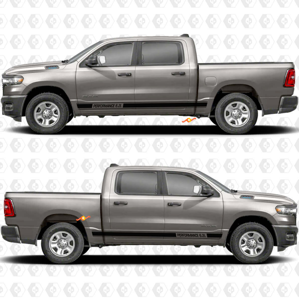 Custom Text 6.2L Performance Rocker Panel Side Doors Stripes Stickers Decals Graphics for Dodge RAM 1500