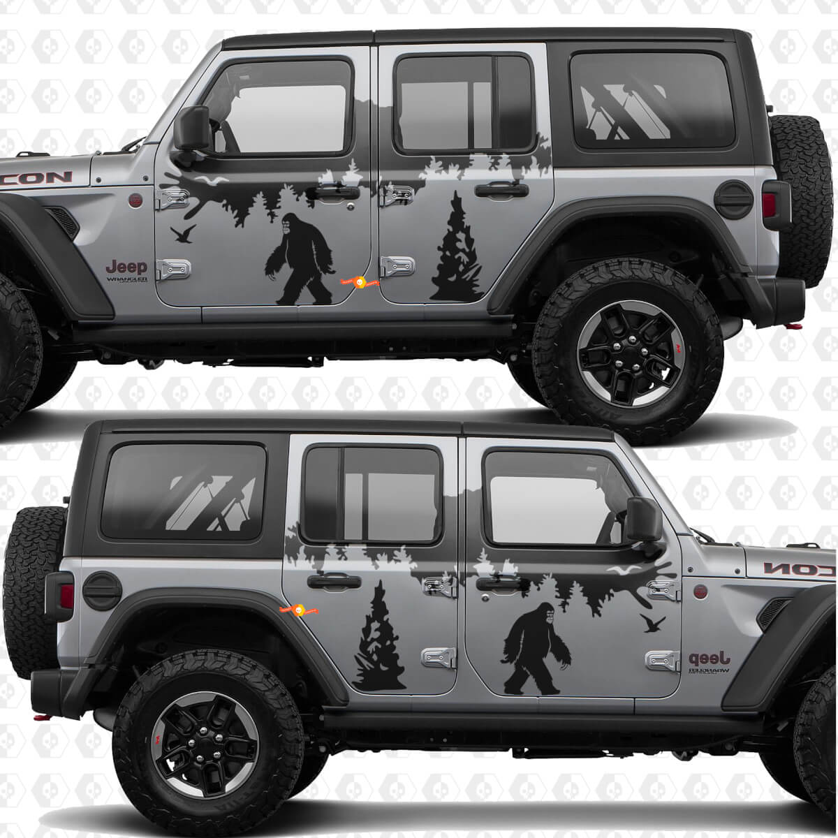 Bergen Natuur Yeti Sasquatch Zijdeuren Strepen Vinyl sticker passend voor Jeep Wrangler