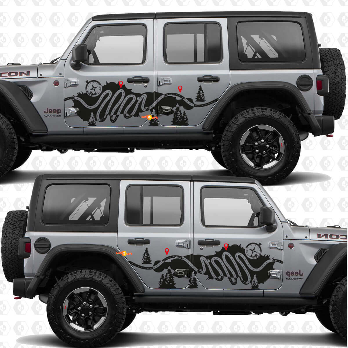 Trail Map Kompas Natuur Zijde Vinyl Decal Sticker voor Jeep Wrangler