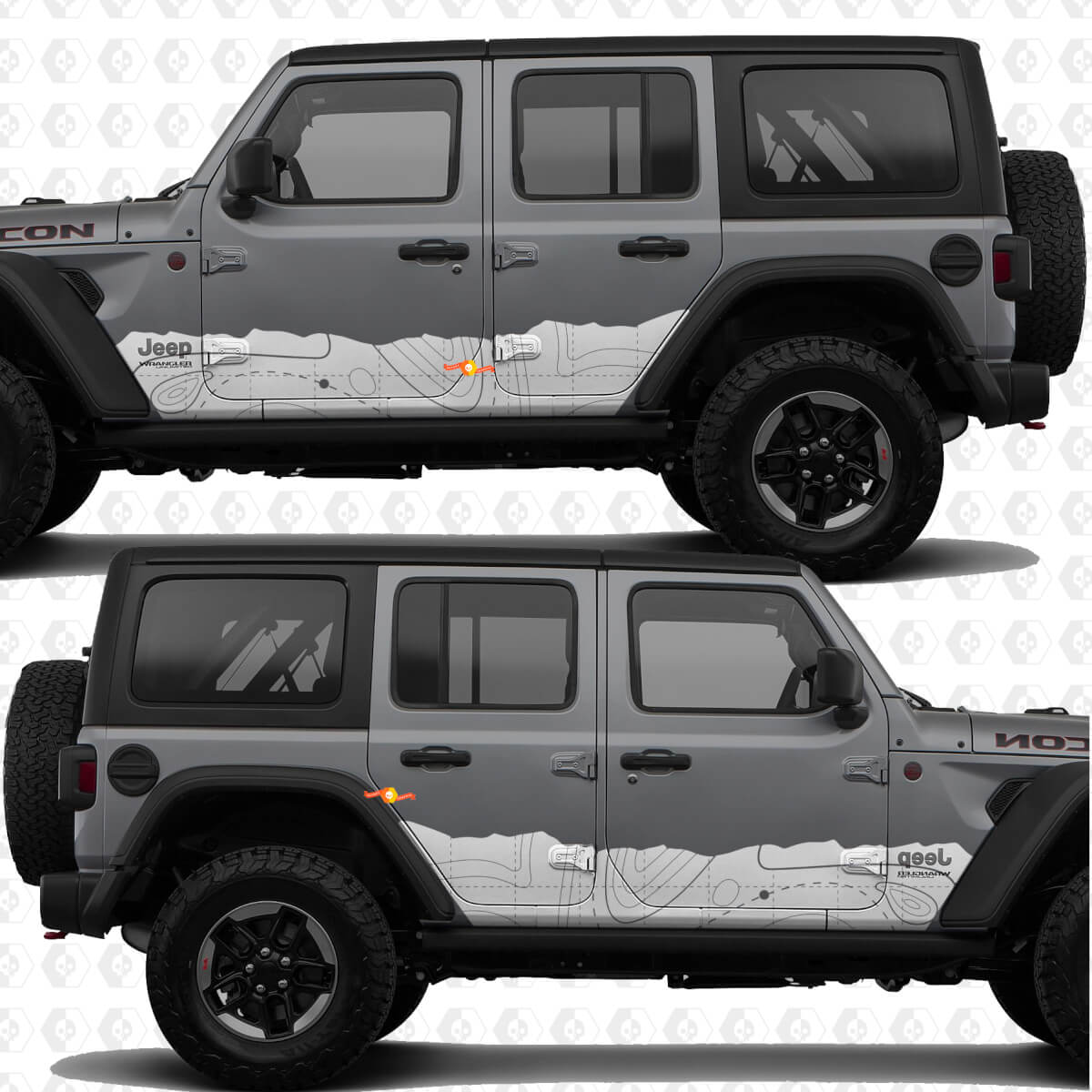 Topografische kaart zijdeur strepen vinyl decal sticker passend voor Jeep Wrangler