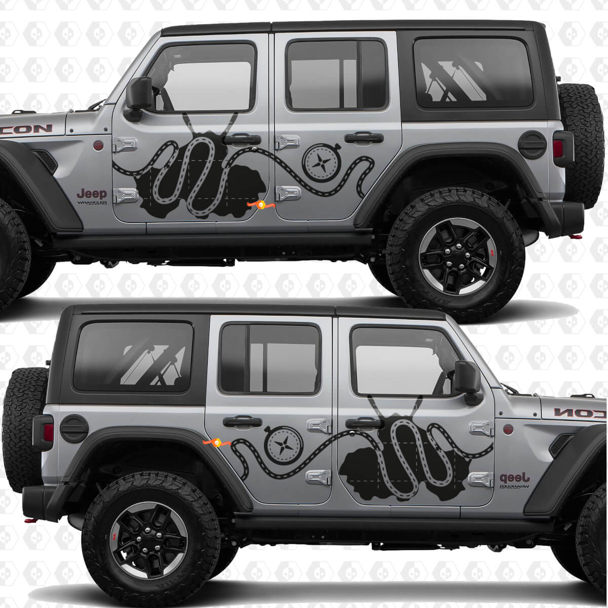 Trail Pass Kaart Kompas Zijdeuren Strepen Vinyl decal sticker passend voor Jeep Wrangler
