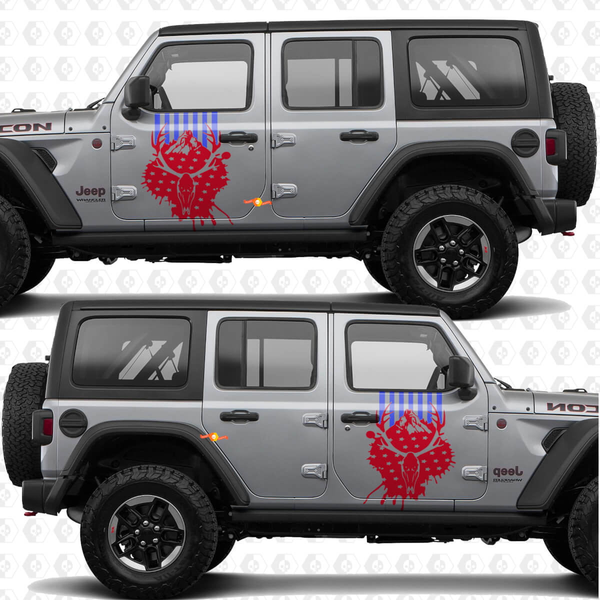 Skull Deer VS Vlag Zijdeuren Strepen Vinyl decal sticker passend voor Jeep Wrangler