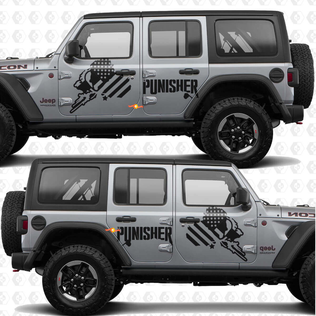 Punisher US-vlag zijkantdeuren strepen vinyl decal sticker passend voor Jeep Wrangler