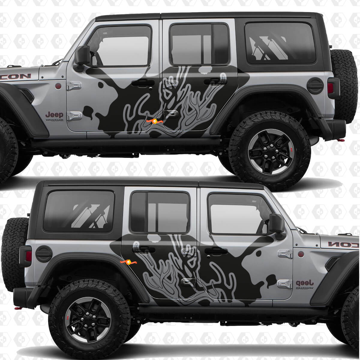 Antlers silhouet splash zijdeuren vinyl decal sticker passend voor Jeep Wrangler