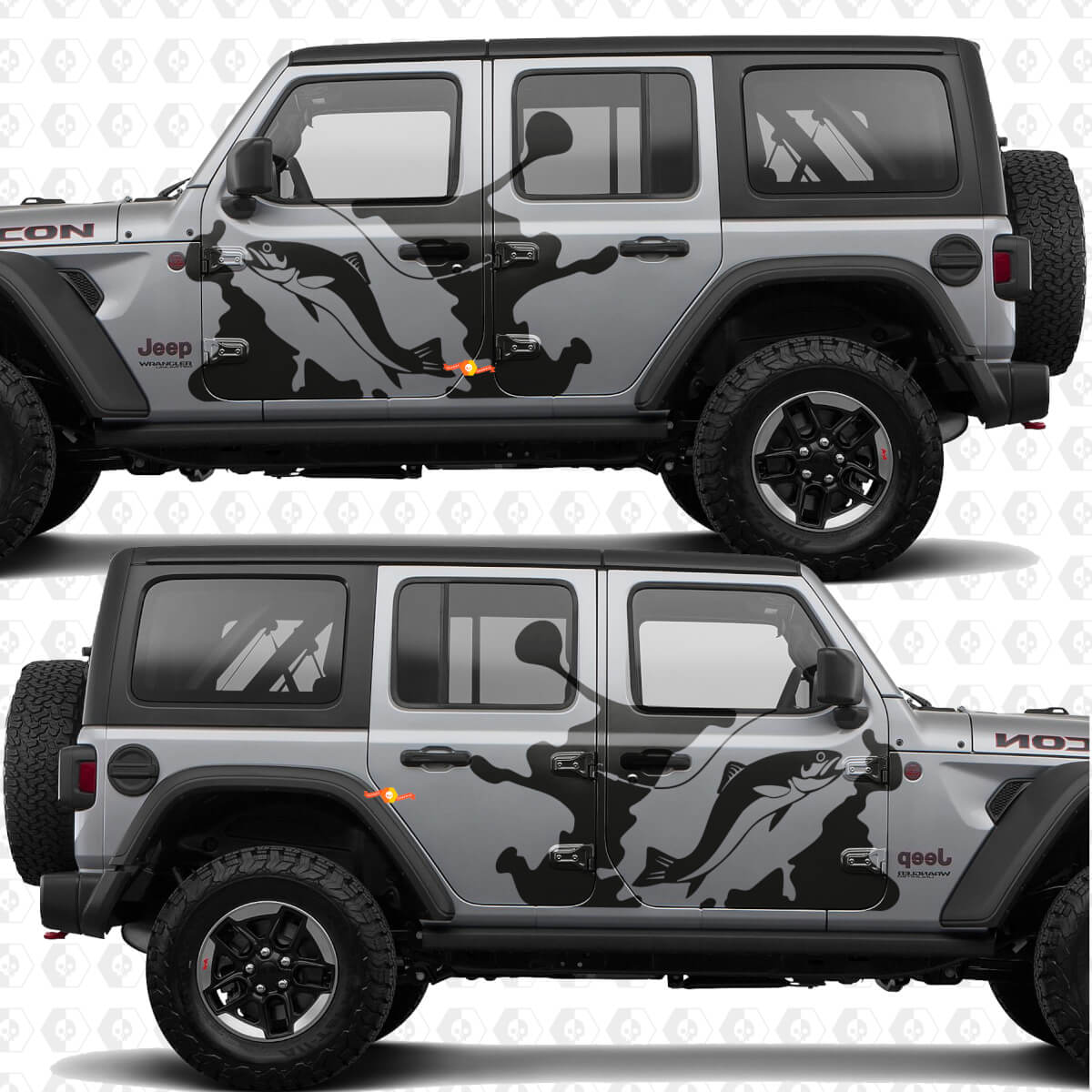 Visstok en Forelspat Zijdeuren Vinyl decal sticker passend voor Jeep Wrangler