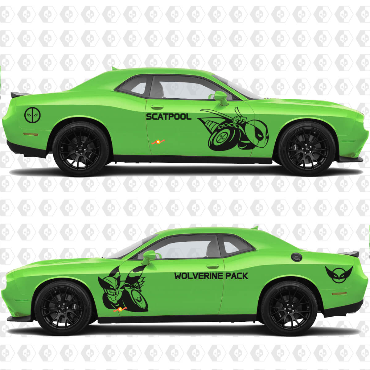 Aangepaste Scatpool- of Wolverine Pack Bee-zijvinylsticker voor Dodge Challenger
