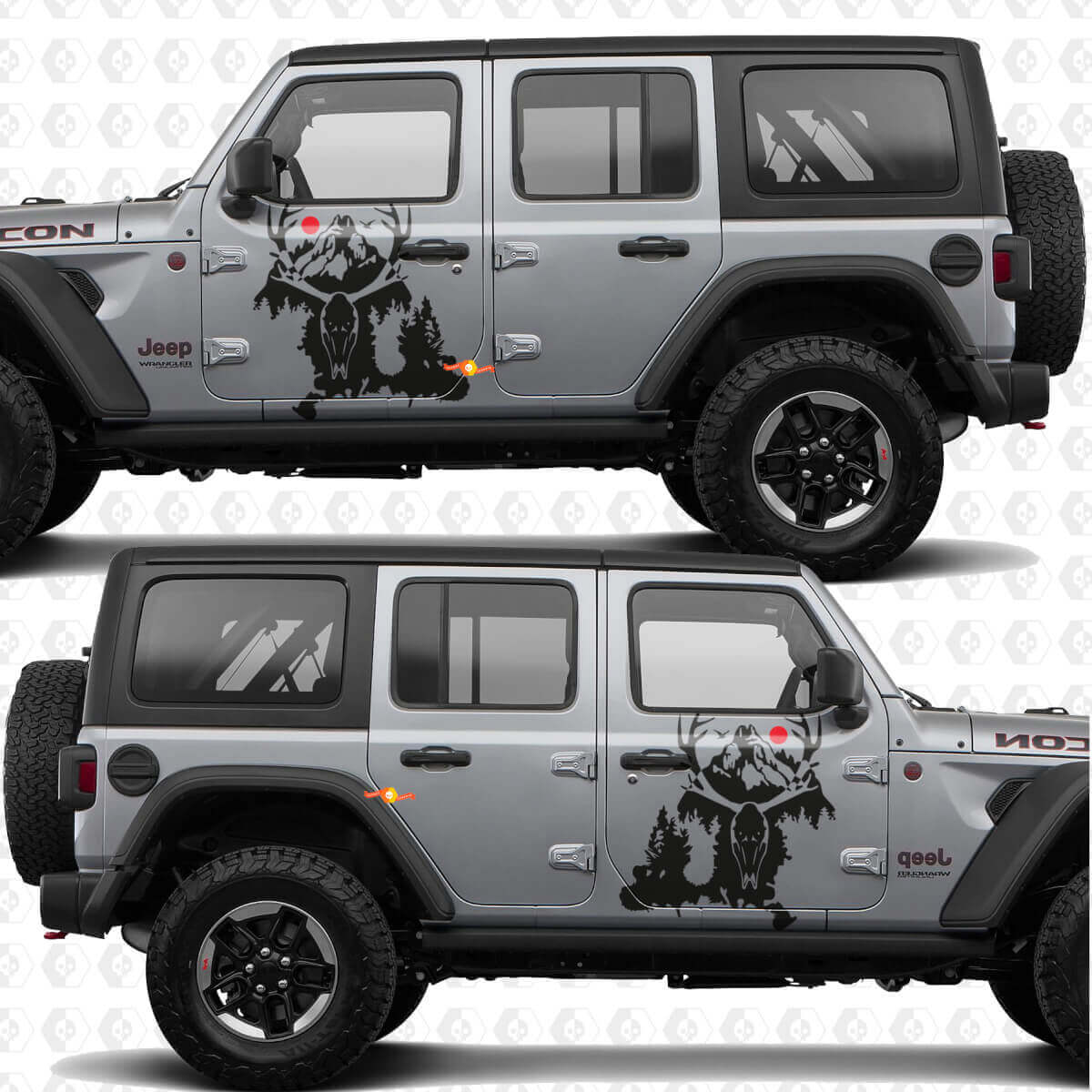 Deer Skull Mountains Splash Zijdeuren Vinyl decal sticker passend voor Jeep Wrangler