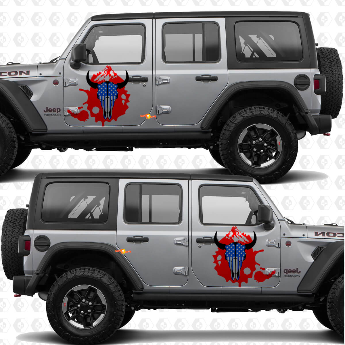 Skull Goat US vlag zijdeuren vinyl decal sticker passend voor Jeep Wrangler