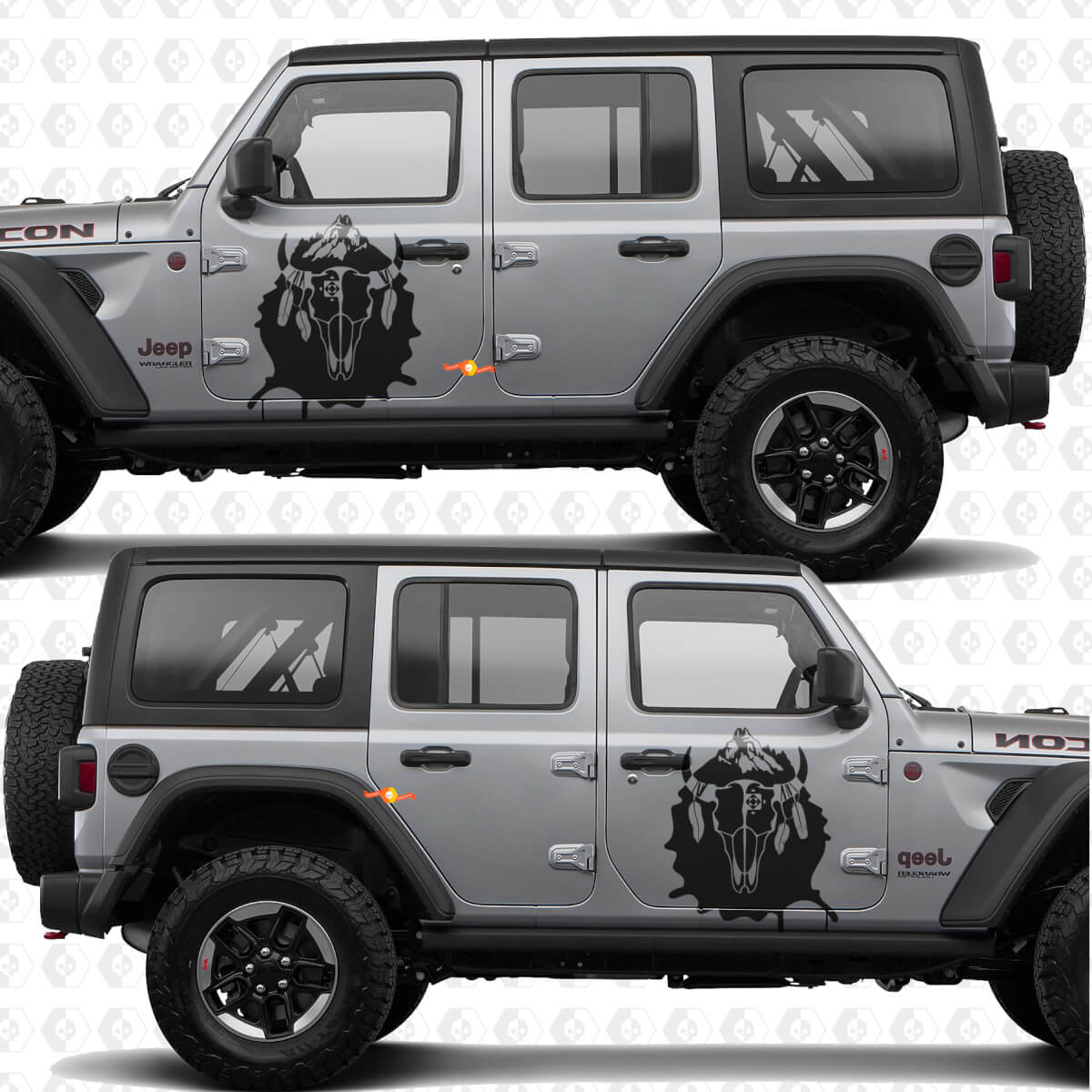 KoeSchedel Indiase Splash Zijdeuren Vinyl decal sticker passend voor Jeep Wrangler