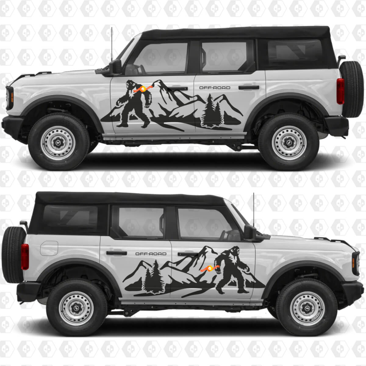 Bigfoot OffRoad Mountain zijdeuren racestrepen stickers voor Ford Bronco
