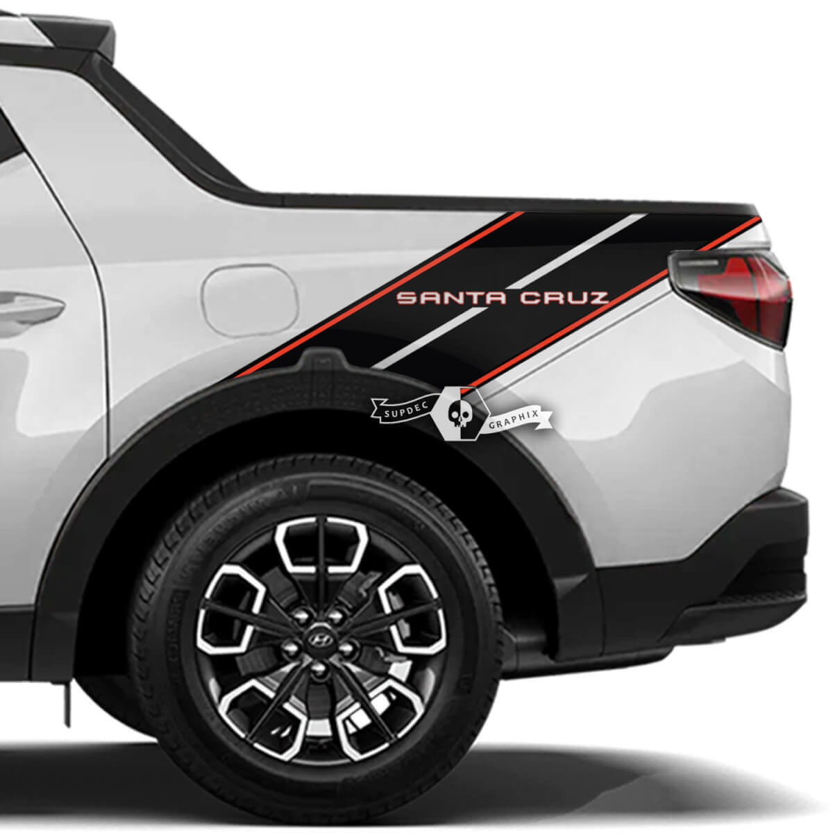 Dubbele achterspatbordstrepen vinyl decal kit voor Hyundai Santa Cruz