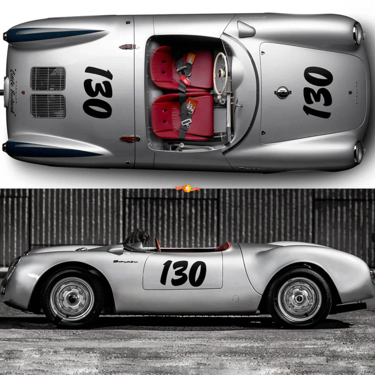 Volledige set Porsche 130 Little Bastard James Dean zijstrepen kit decal sticker PORSCHE 550