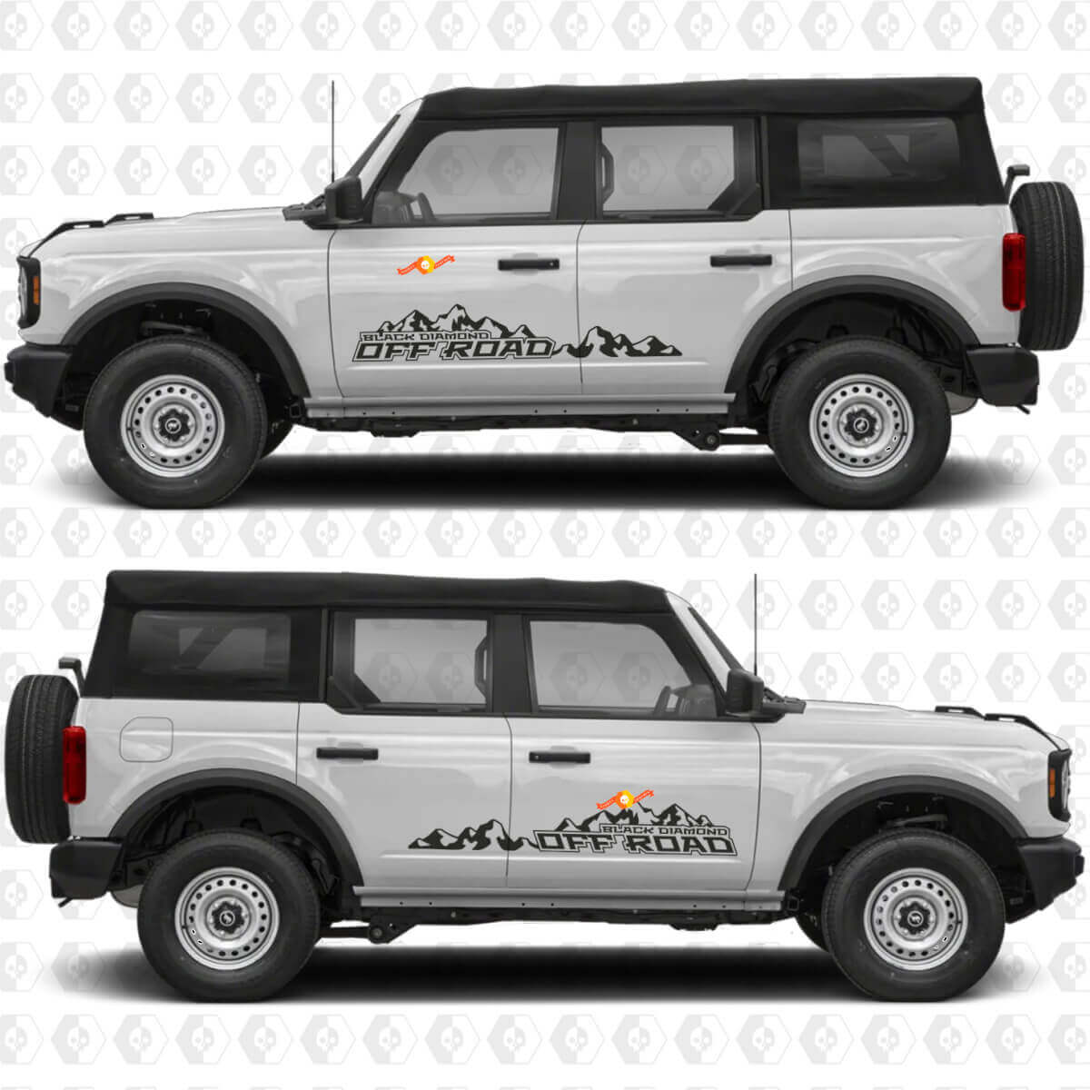 2x 4x4 Offroad Zijdeur Graphics Stickers voor Ford Bronco Black Diamond