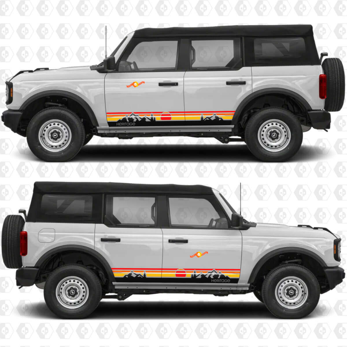 Classic Retro Zonneondergang Bergen Strepen Deur Vinyl Decals Stickers voor Ford Bronco Heritage