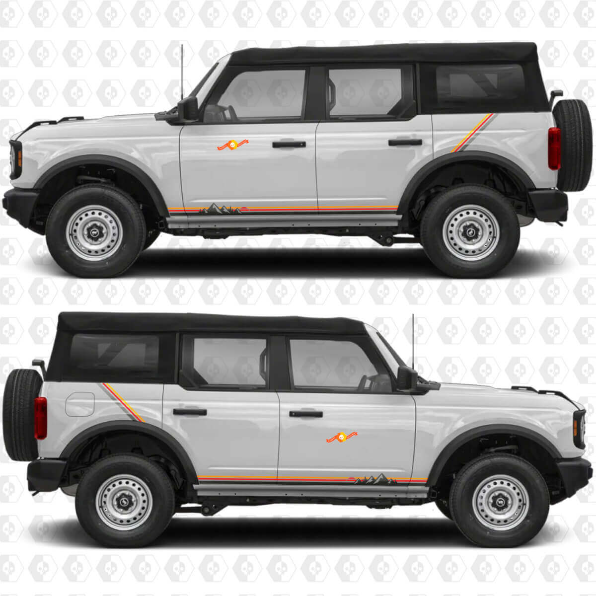 Retro zonsondergang bergen strepen deurs vinyl decals stickers voor Ford Bronco Heritage