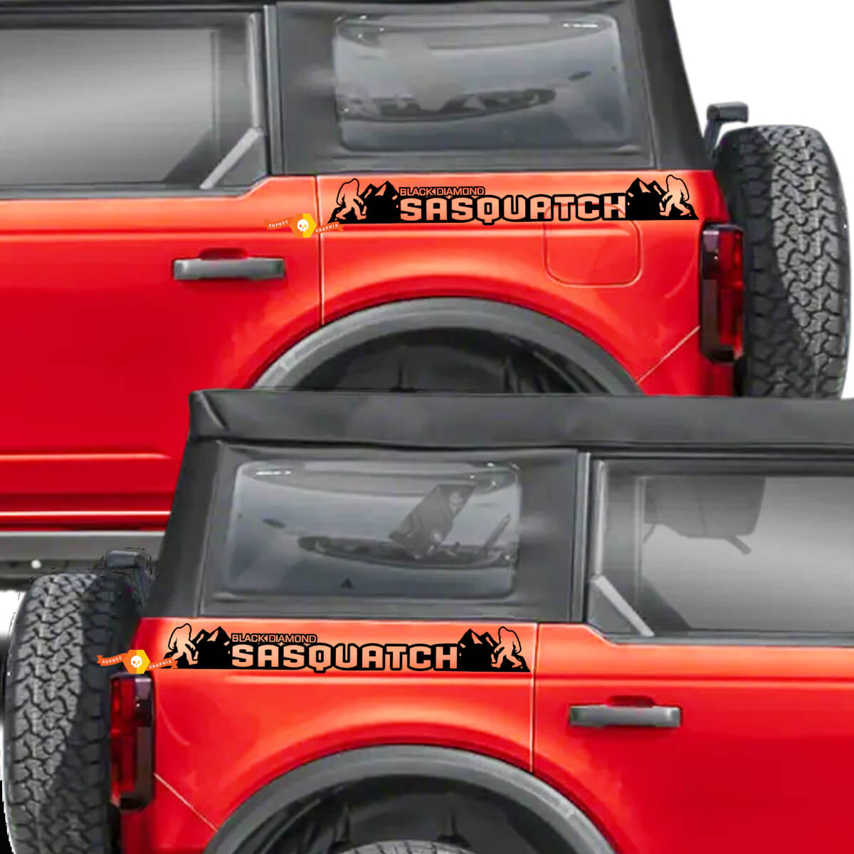 Achterzij Sasquatch Graphics Decals Stickers voor Ford Bronco Black Diamond