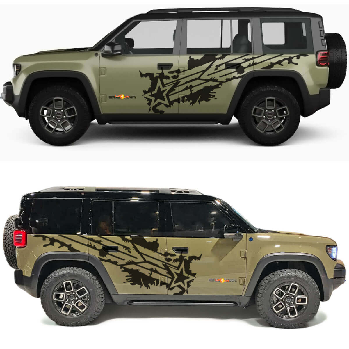 Military Star Splash Zijdelen Vinyl decal sticker voor Jeep Recon