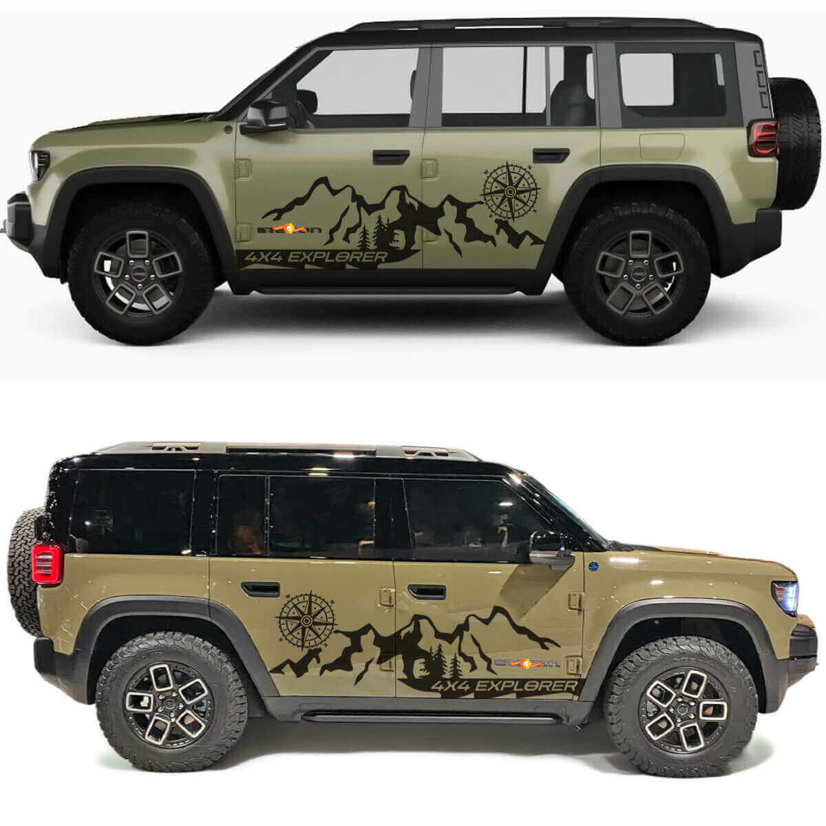 Compass Explore Mountains Zijdeuren Vinyl Sticker voor Jeep Recon