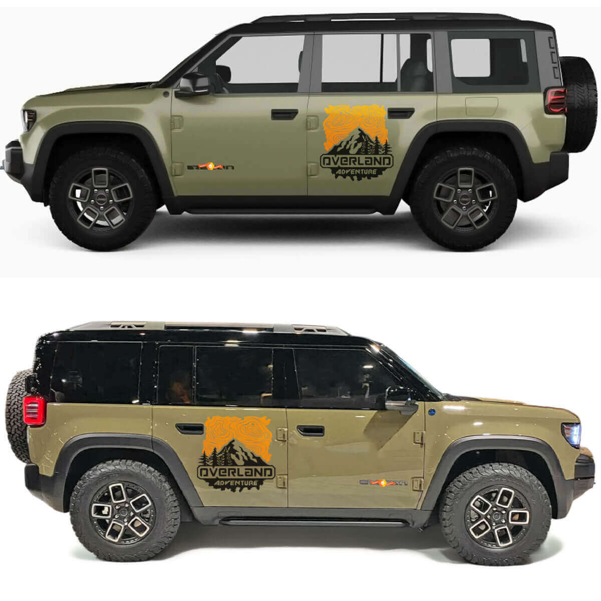 Overland Adventure Bergen en Topografische Kaart Zijdeuren Vinyl Sticker voor Jeep Recon