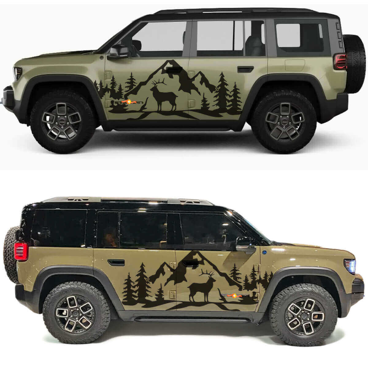 Herten Bergen en Bomen Zijdeuren Vinyl Stickers voor Jeep Recon
