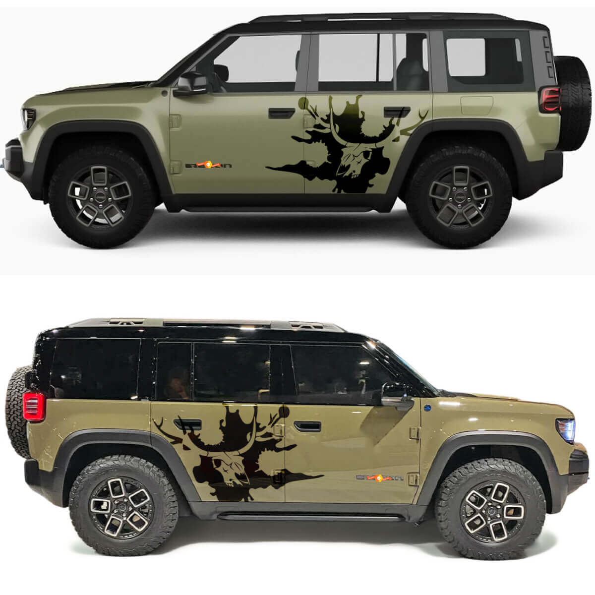 Skull Deer Splash Zijdeuren Vinyl Decal voor Jeep Recon
