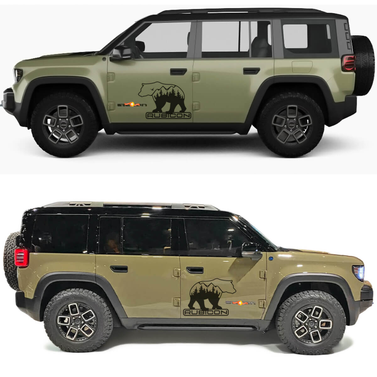 Bear Rubicon Forest zijdeuren vinylsticker voor Jeep Recon