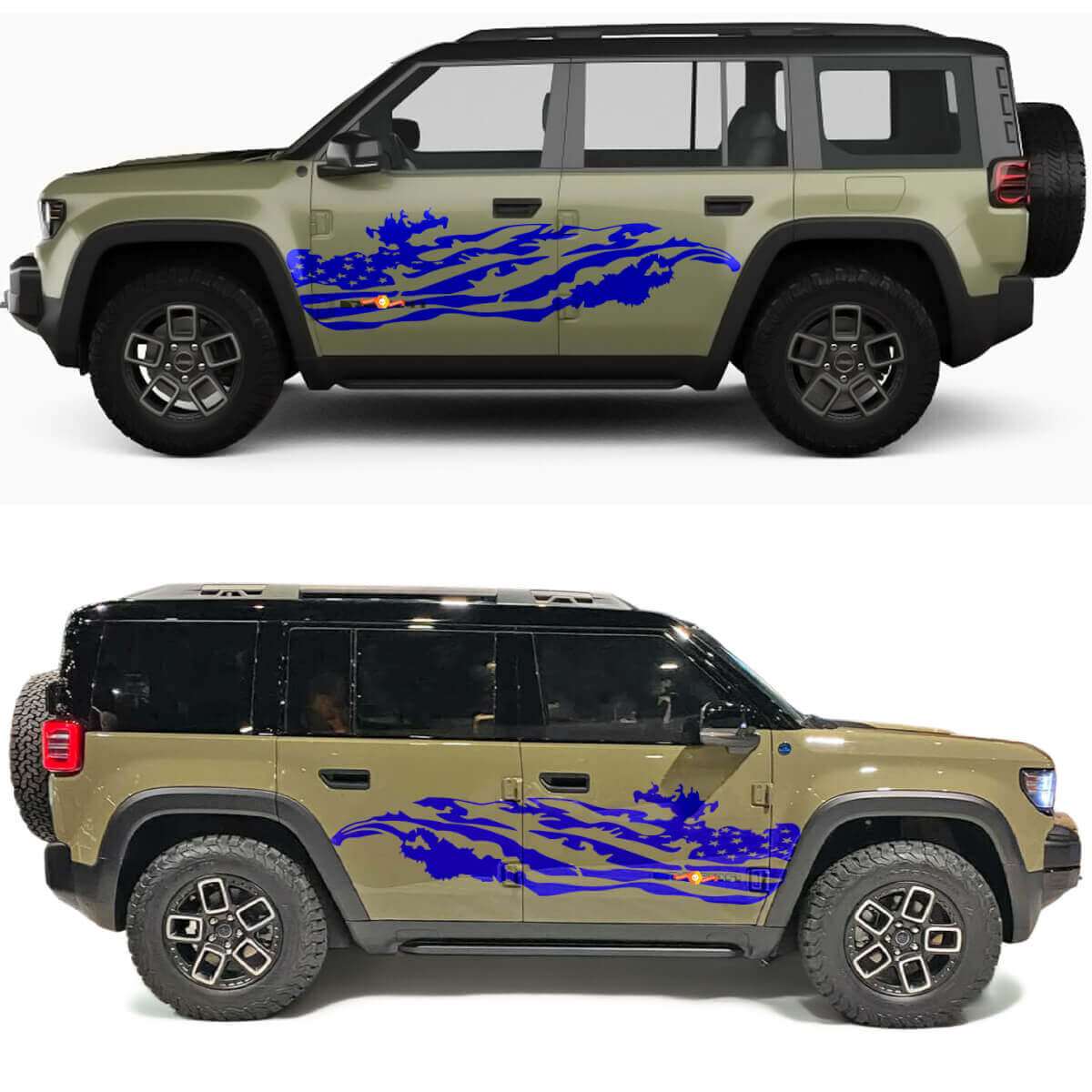 Versleten Amerikaanse Vlag Zijdeuren Vinyl Sticker 2 voor Jeep Recon