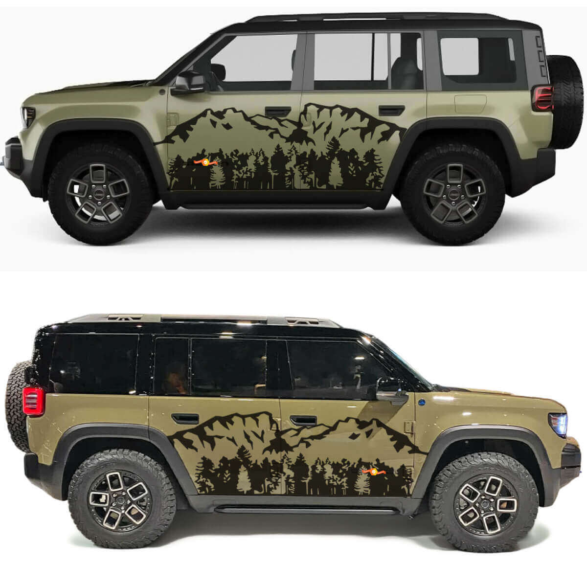 Mountains Bos Bomen Zijdeuren Vinyl Sticker voor Jeep Recon