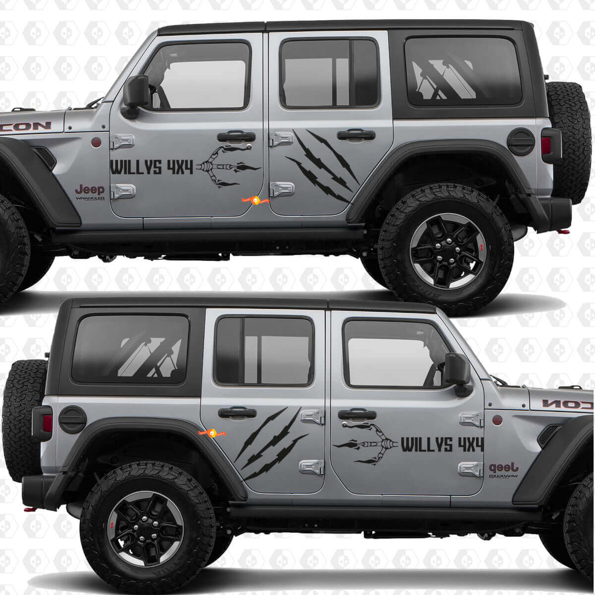 4x4 Klauwafdrukken Willys Zijdeuren Vinyl decal sticker passend voor Jeep Wrangler