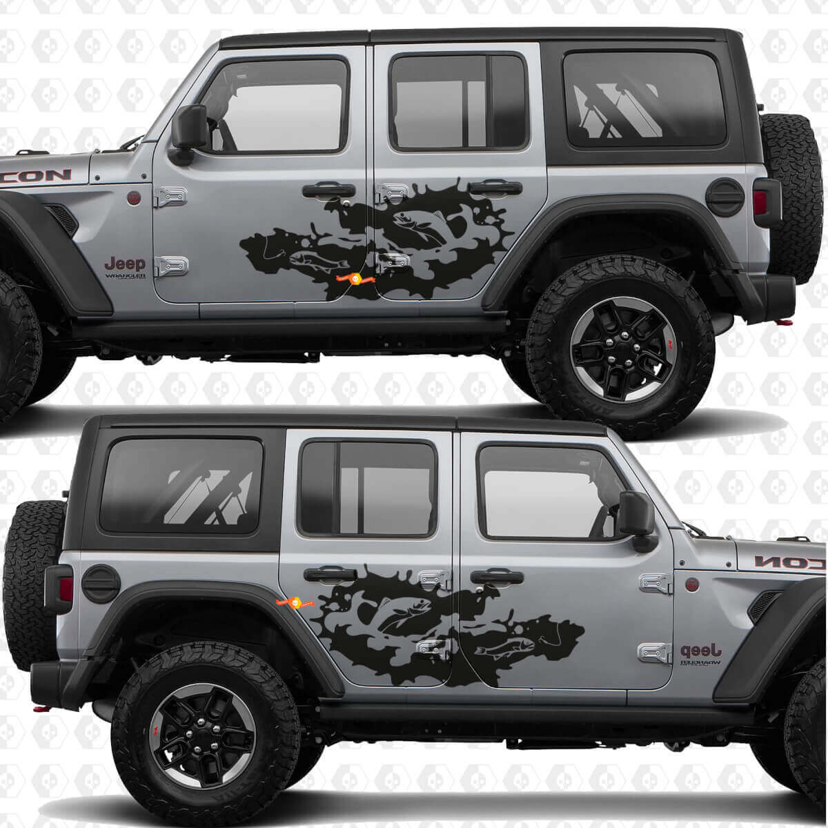 Visstok Forel Water Spat Zijdeuren Vinyl decal sticker passend voor Jeep Wrangler