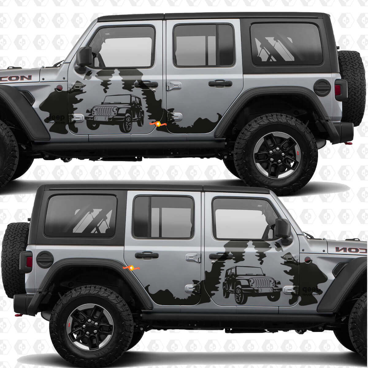 Overland Forest Splash Zijdeuren Vinyl decal sticker passend voor Jeep Wrangler