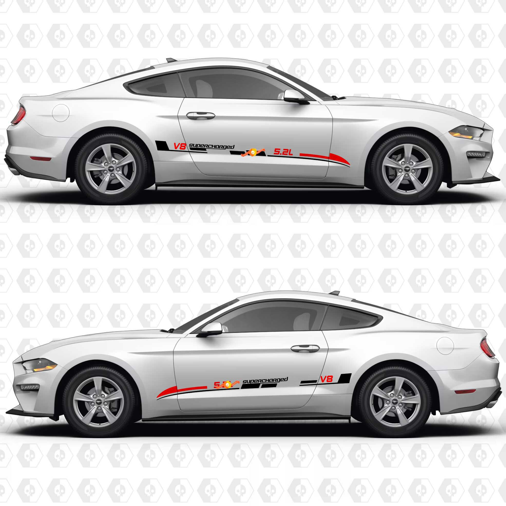 5.2L Supercharged V8 Aero Flow Strepen Zijdeur Vinyl Decal Sticker voor Ford Mustang 2014-2024