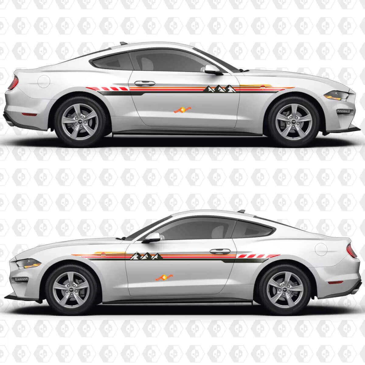 S550 Mountains Zonsondergang Retro Verloopstijl Zijdeuren Vinyl Stickers voor Ford Mustang