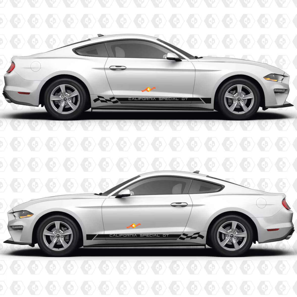 California Special GT Drie Dubbele Race Strepen Geruit Vlag Zijdeur Rocker Paneel Vinyl Decals Stickers voor Ford Mustang