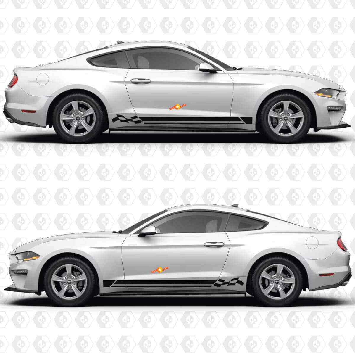 Ruitenvlag en Drievoudige Strepen Zij Vinyl Decal Sticker voor Ford Mustang