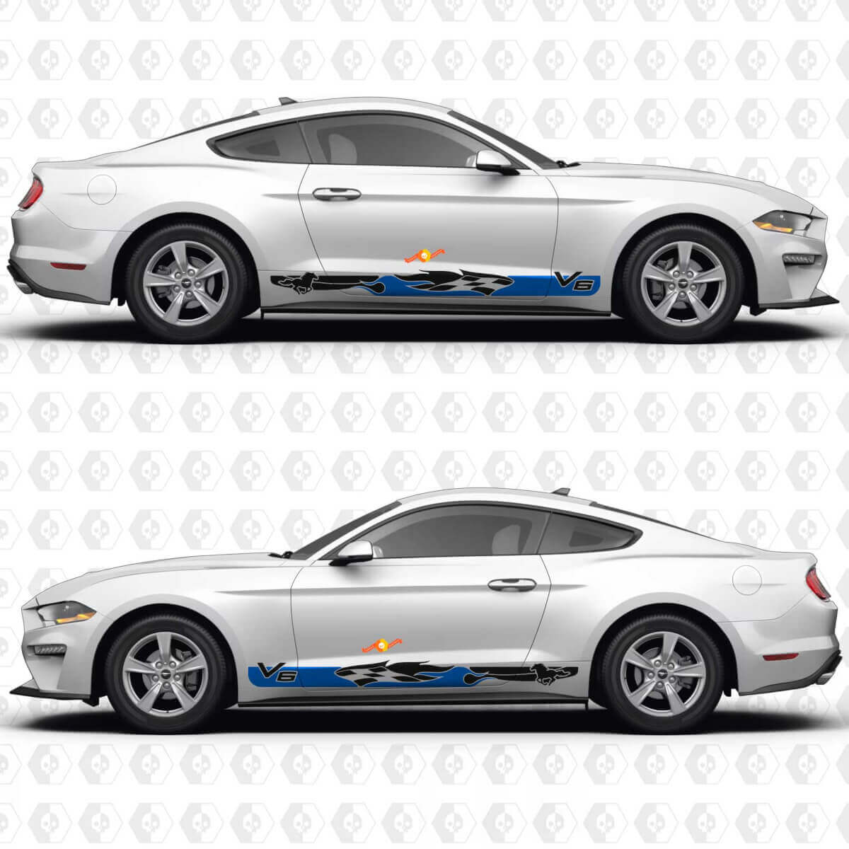 V6 Mustang Doorpanelen Vinylstickers met Ruitvlagmotief voor Ford Mustang