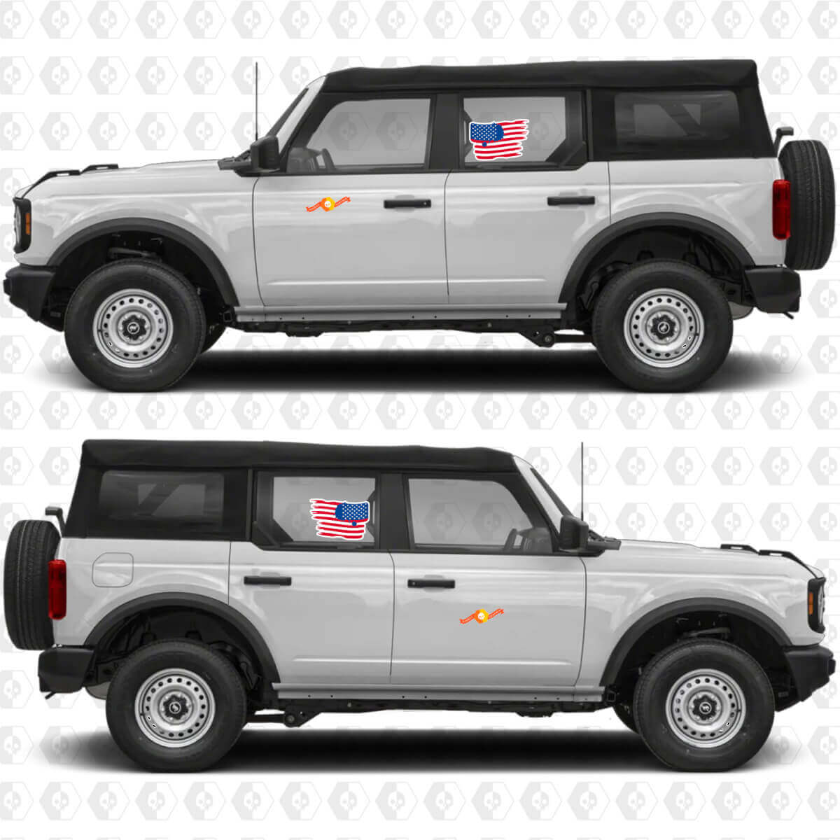 Versleten Amerikaanse vlag zijdeuren vinyl sticker voor Ford Bronco