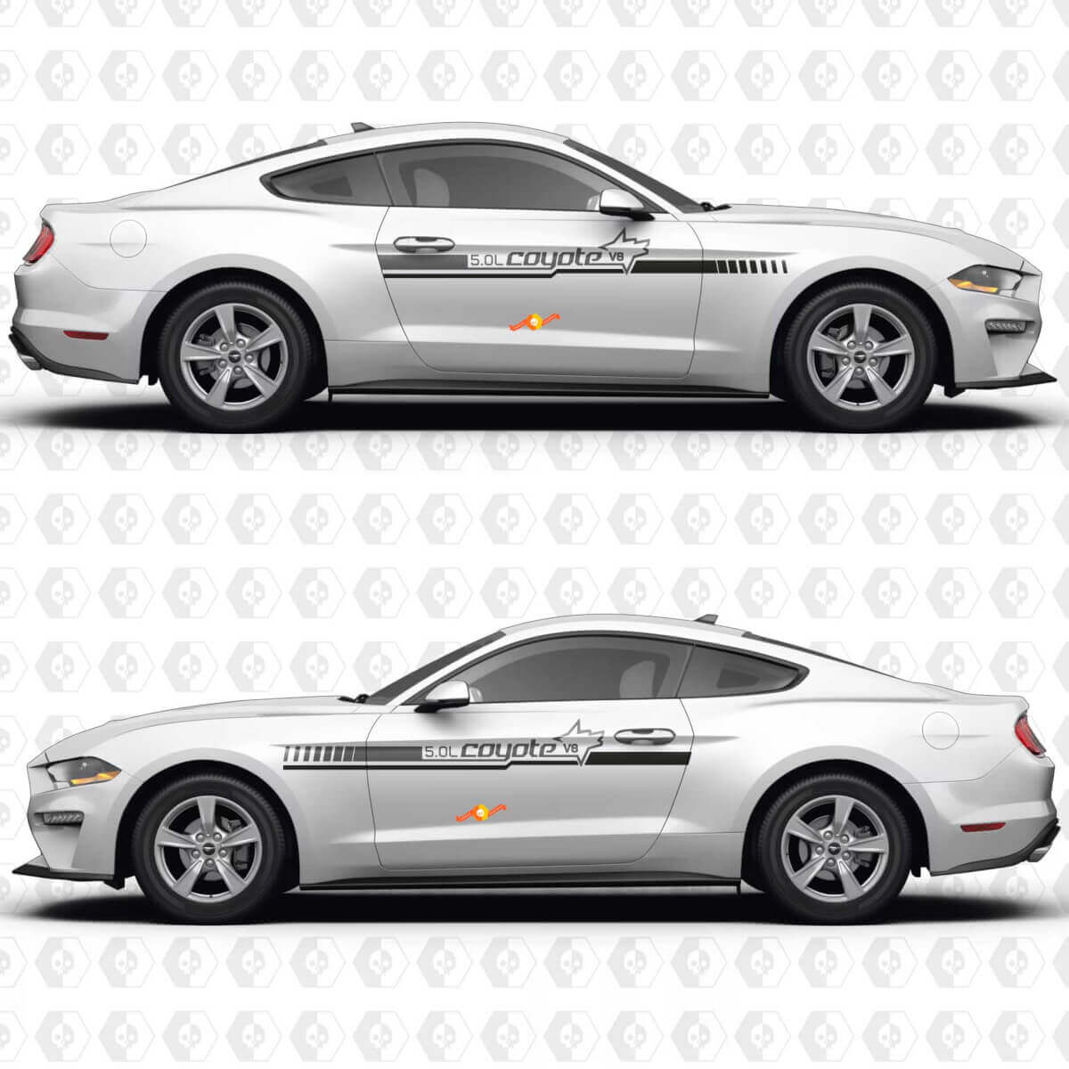 5.0 V8 Coyote TwoTone Streep Zijdeur Vinyl Decal Sticker Graphics voor Ford Mustang