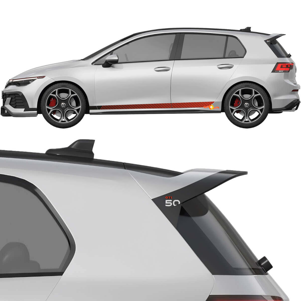 Racing zijstrepen & GTI 50 spoiler vinyl decalset voor Volkswagen Golf GTI Edition 50