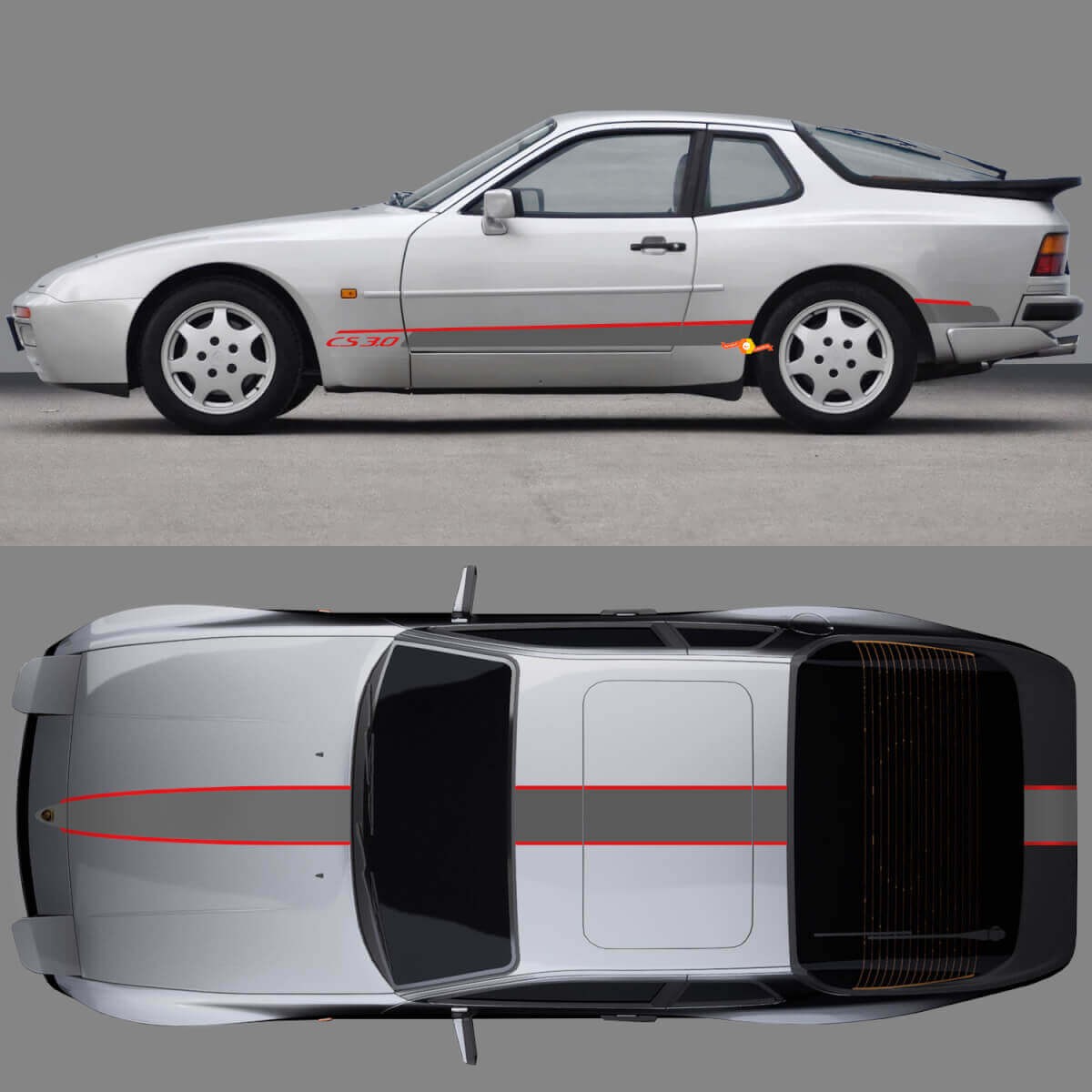 CS 30 Zijkap en dakstrip vinyl decal kit voor Porsche 944