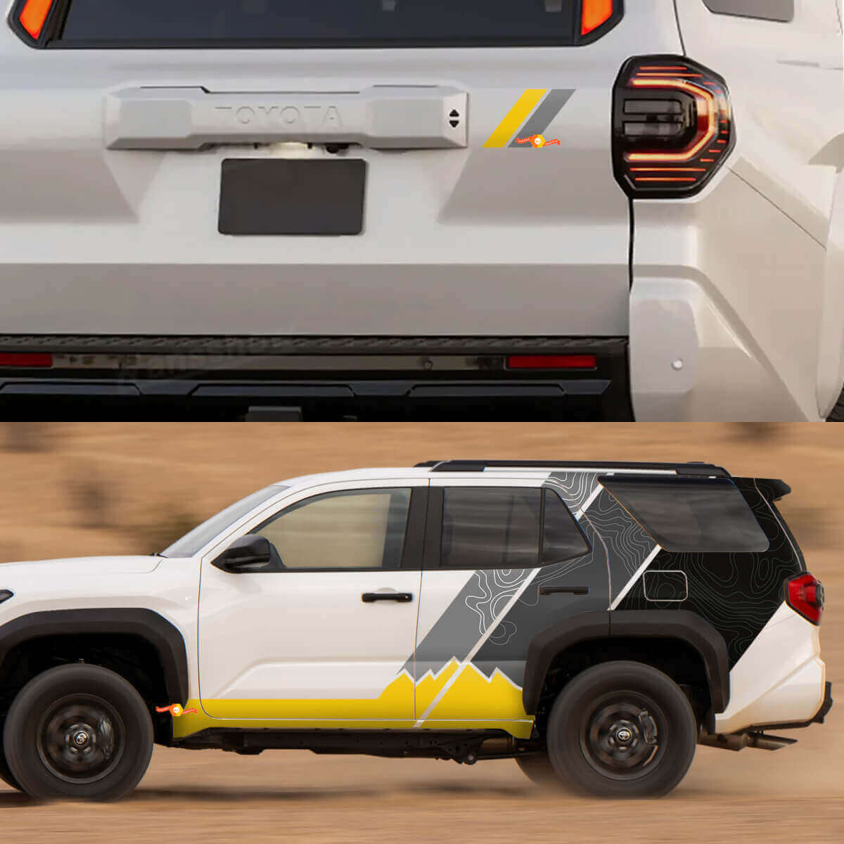 Bergtopografische kaart zijkanten deuren achterste spatbord vinyl decals stickers voor Toyota 4Runner