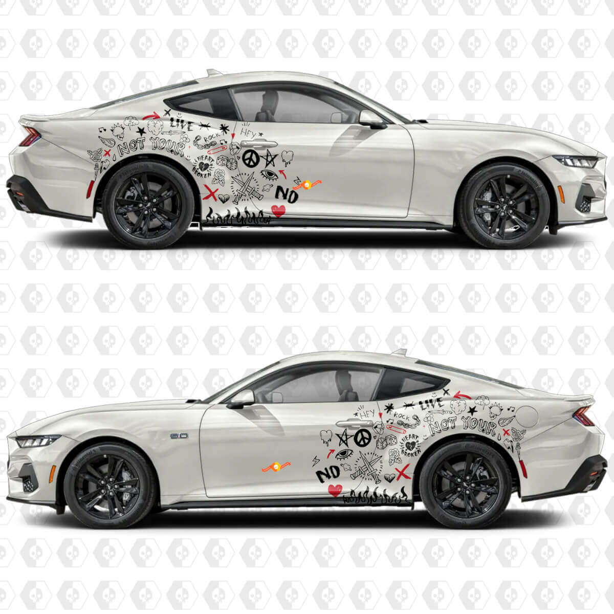 Street Graffiti Stijl Zijdeuren Achterspatborden Vinyl Decals Stickers voor Ford Mustang