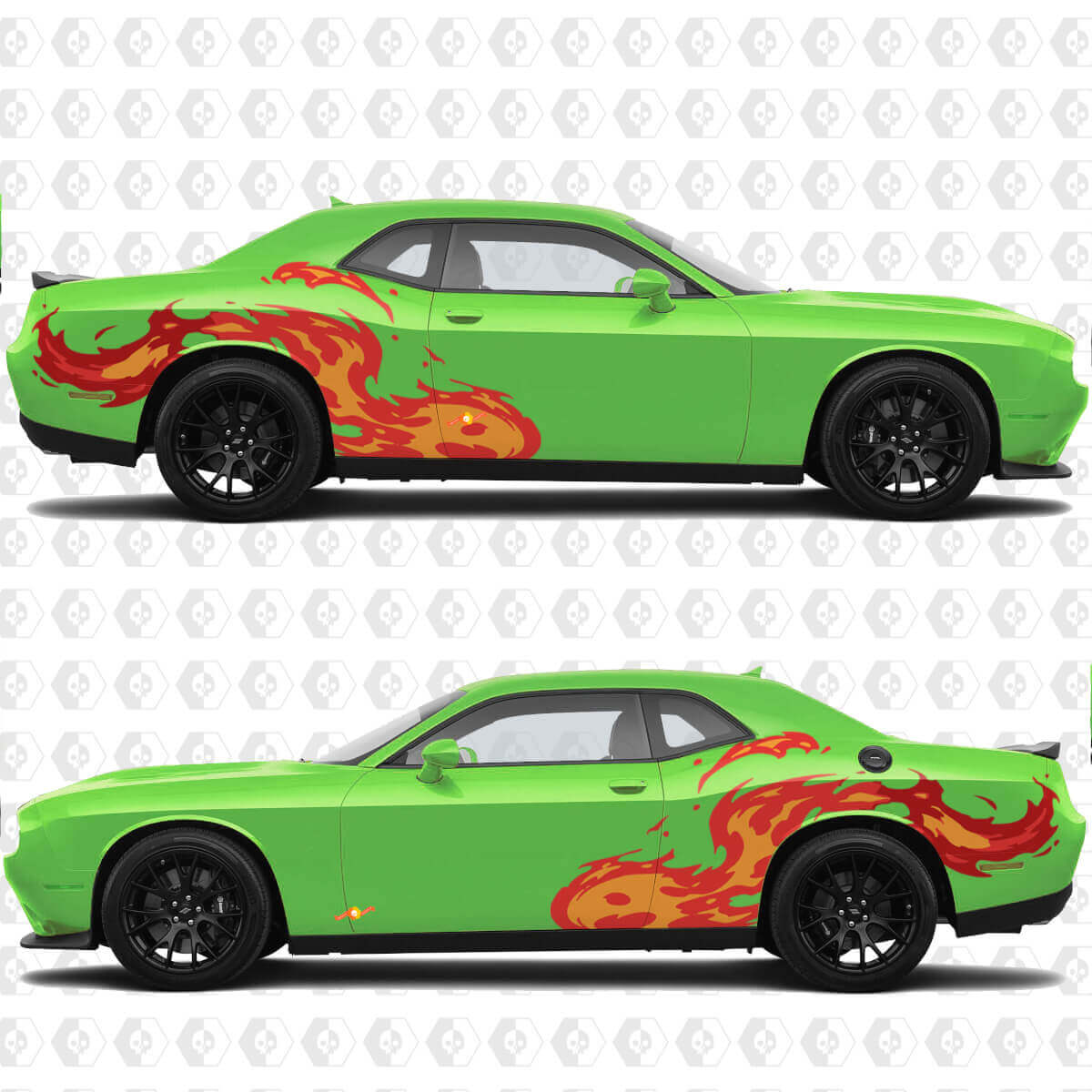 Tongues Of Flame zijdeuren achterspatborden vinyl decals stickers voor Dodge Challenger